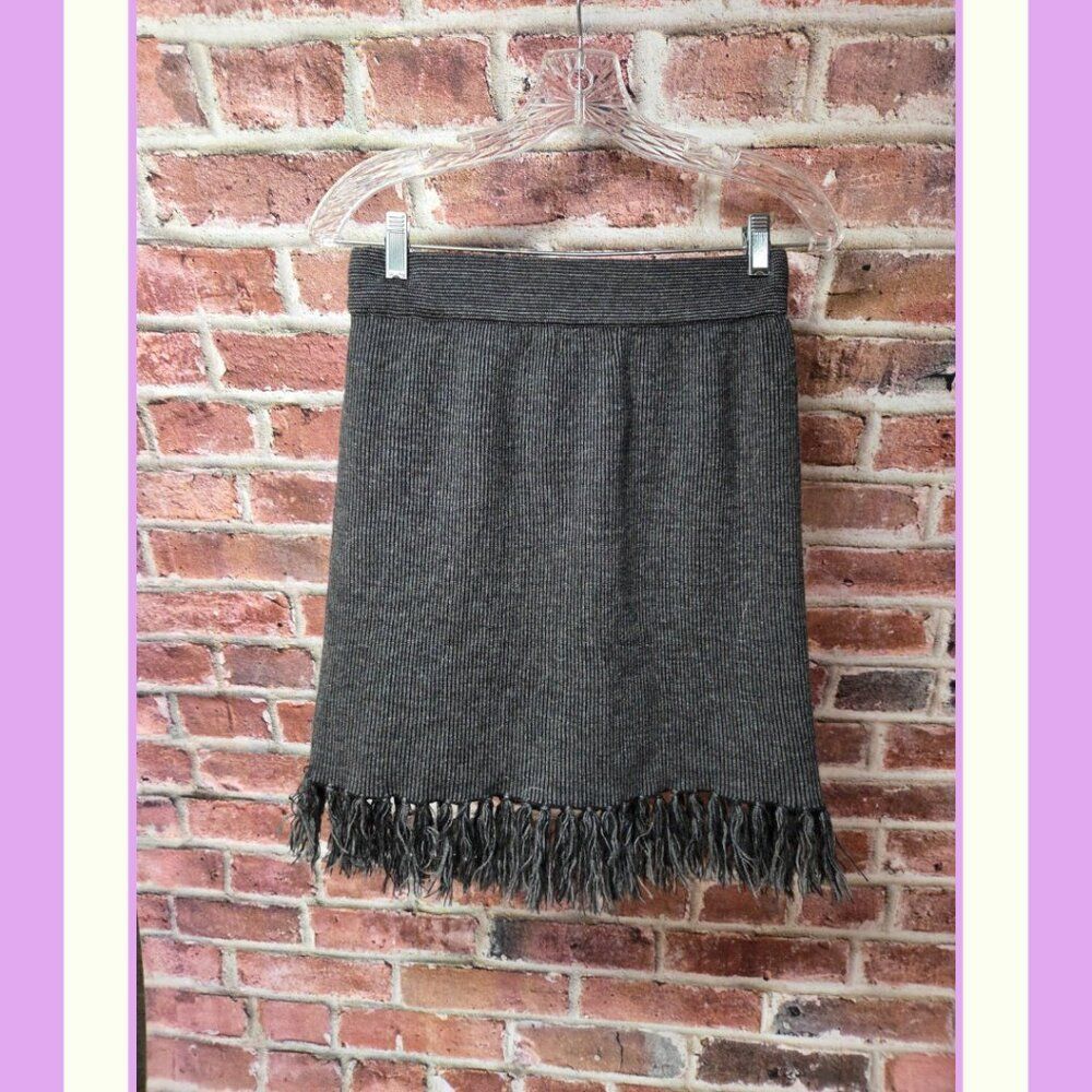 Fenn Wright Manson Skirt L | Gray‎ Knit Fringe Hem Stretch Waist Quiet Luxury